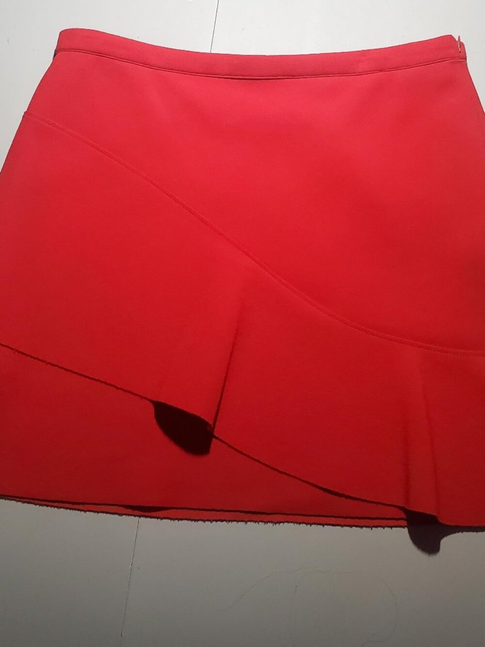 TOPSHOP Orange Stretch Mini Skirt with Front Ruffle Sz 8